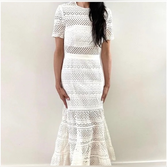 Self-Portrait Dresses & Skirts - Self-Portrait Bea midi dress in white cotton with eyelet detailing.